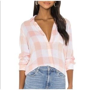 Rails Charli Pip Plaid Peach Pink Blush Lightweight Button Down Top -Size Small